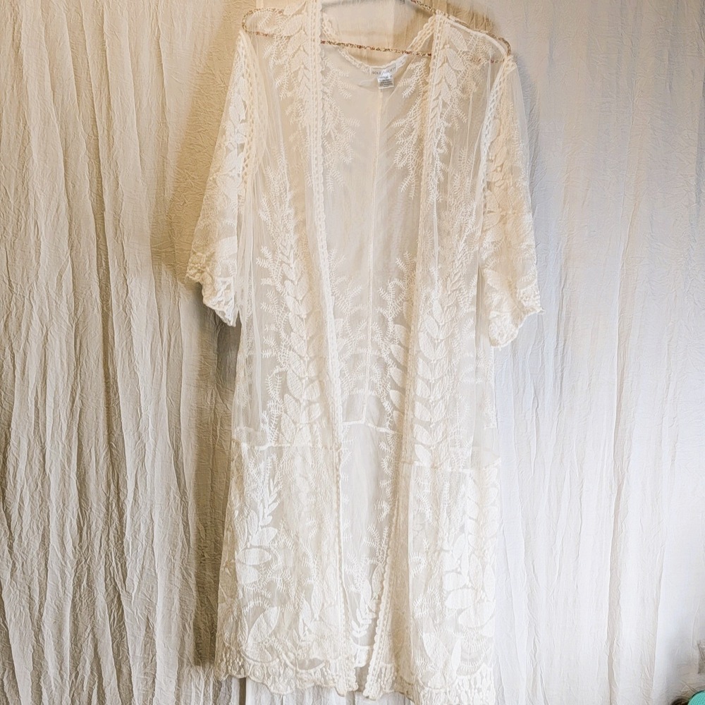 Sole Society White Lace Kimono One Size Short Sleeve Cover Up Boho Duster